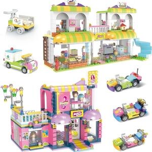 House Building Blocks Set, 1294 Pieces Supermarket & Hair Salon Building